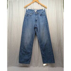 Forever 21 women's size 26 wide leg high rise smiley face jeans medium wash J2